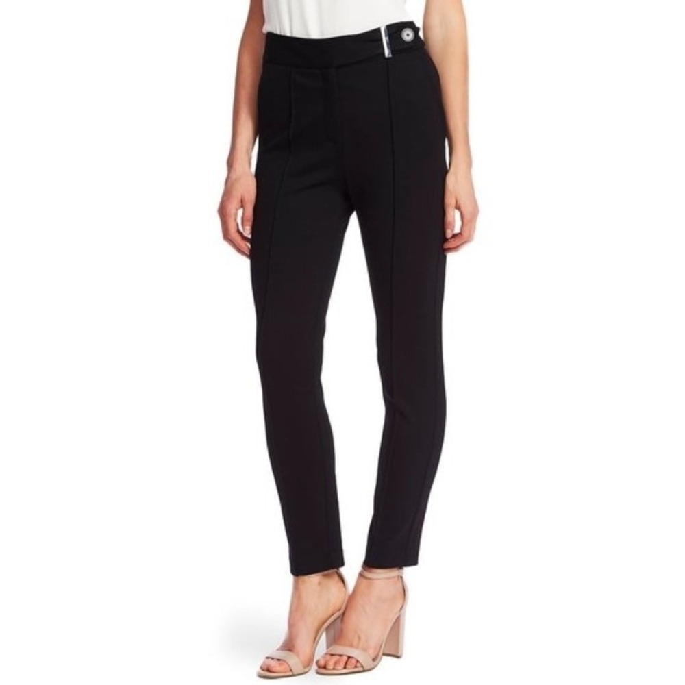NWT CeCe 12 Pintuck Tapered High-Rise Ponte Knit Pants Trousers Black #128222